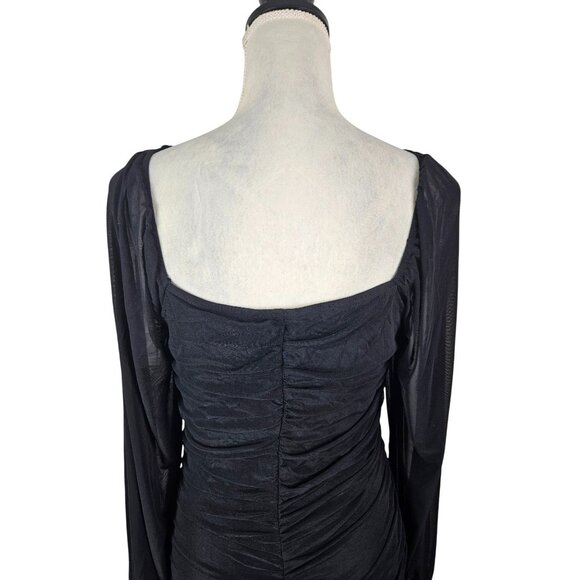 BTBFM Womens Elegant Ruched Bodycon Dress Long Puff Sleeve Black Size L Party - Picture 6 of 10